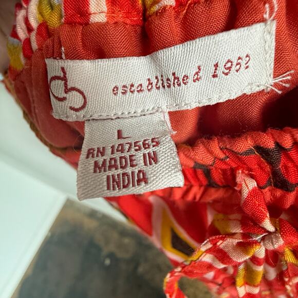 CB Boho Red Pleated Festival Midi Skirt Global Print Cotton Y2K Revival Size L - Picture 4 of 6